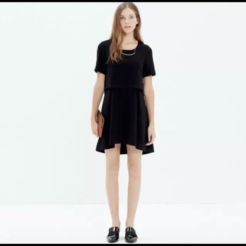 Madewell Folio Dress Size 0 Black Tiered Layered with Pockets Women's